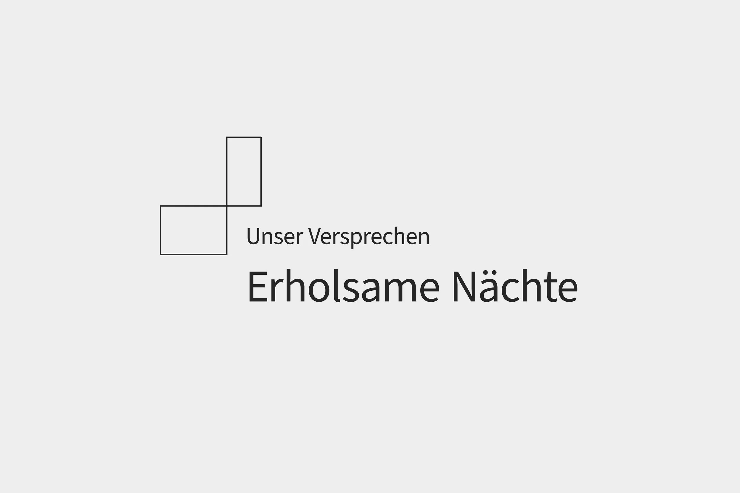 Grafik mit Text 'Unser Versprechen Erholsame Nächte' und einfachem Linien-Design.