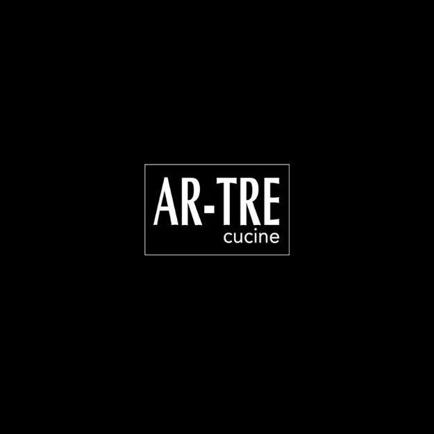 Black background with a centered white square containing the text 'AR-TRE cucine'.