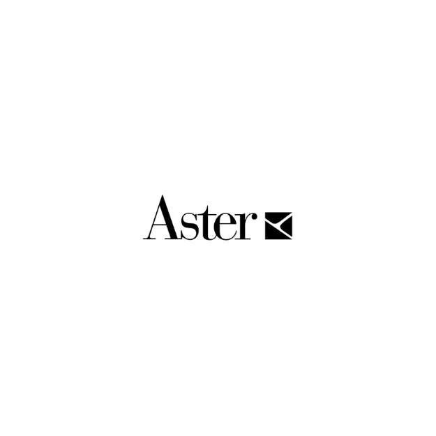 The image features the word 'Aster' in black text next to a black and white geometric logo.
