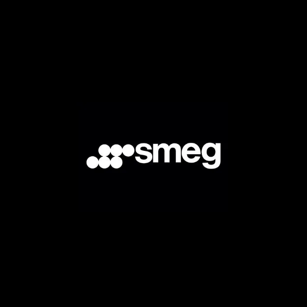 Smeg logo in white on a black background.