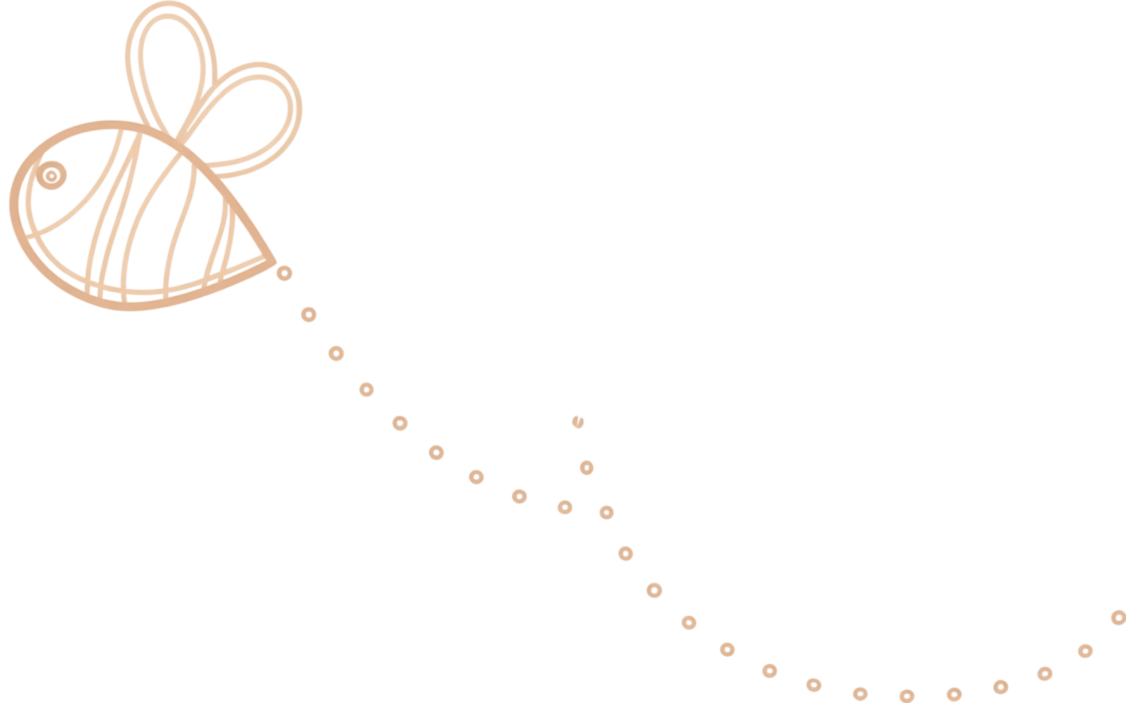 Illustration of a pale pink bee with a dotted line path