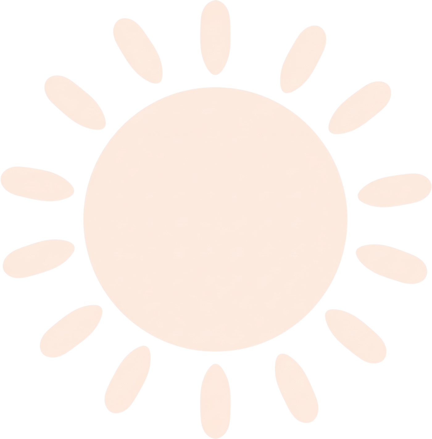 A digital illustration of a sun with a large pale pink circle as the center and pale oval rays radiating outward on a pastel background with pink, yellow, and white sections.