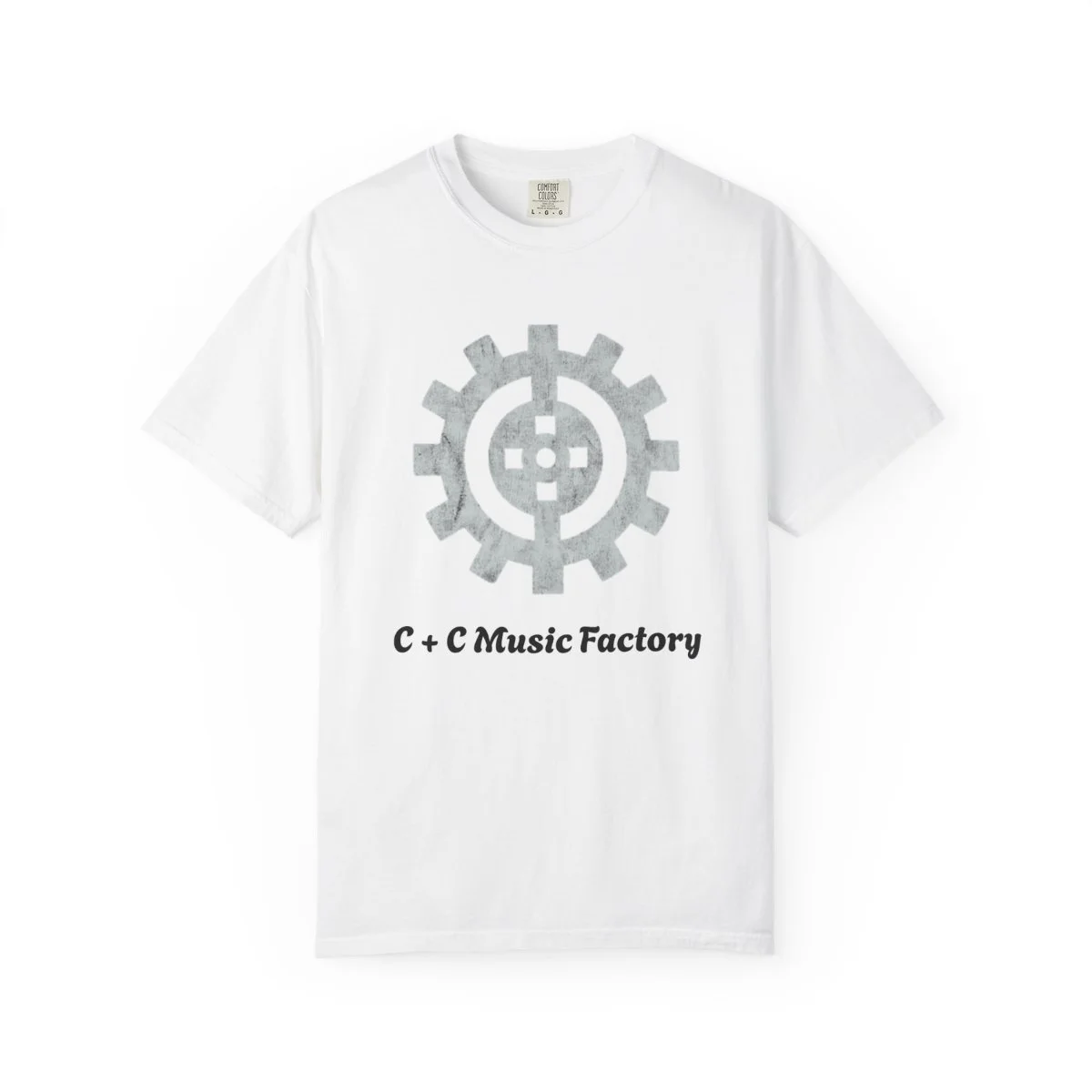 C+C Music Factory Unisex Garment-Dyed T-shirt, front: gear-logo C + C Music Factory design by Nimbus Virtual Solutions