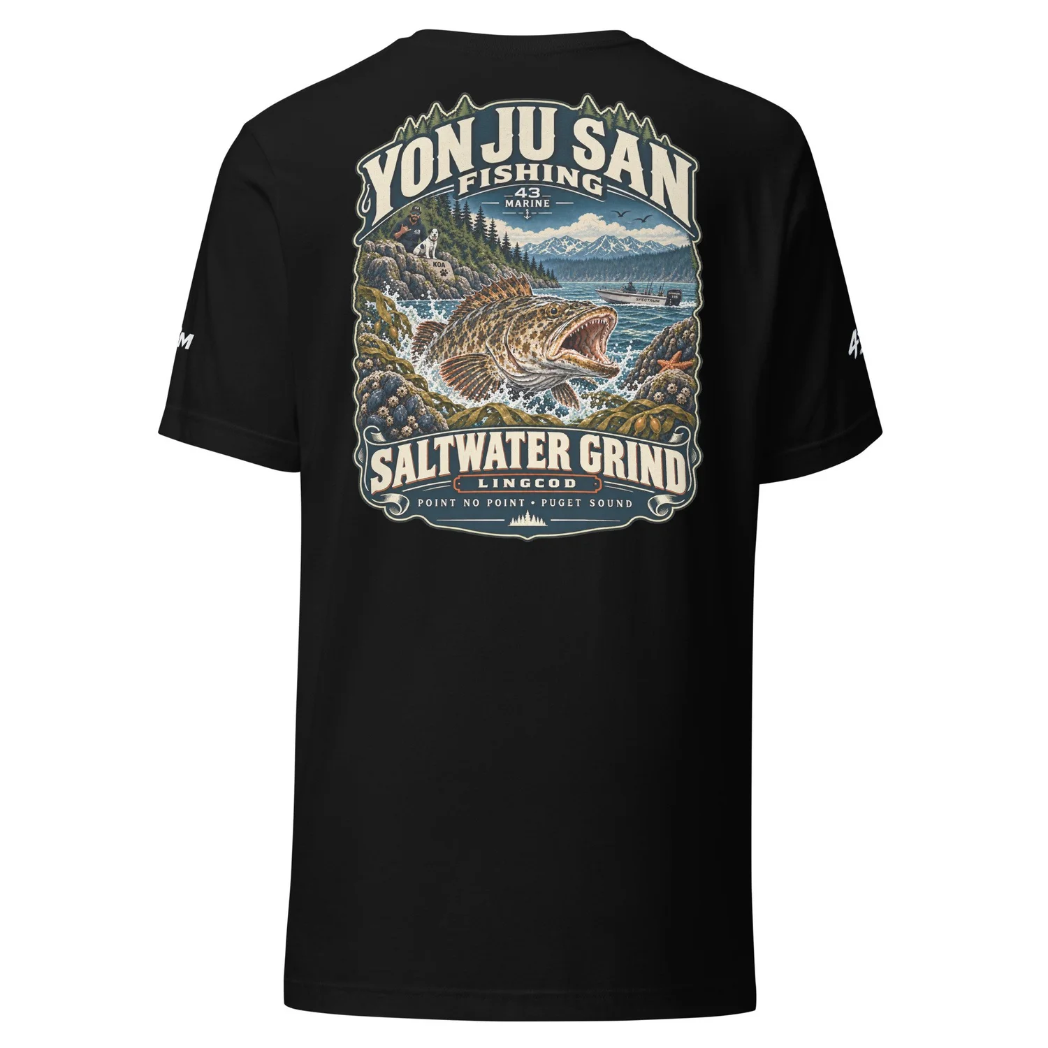 Saltwater Grind Lingcod Tee — black tee, back artwork