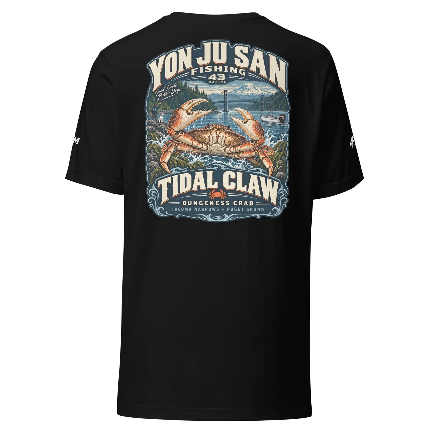Tidal Claw Dungeness Crab Tee — black tee, back artwork