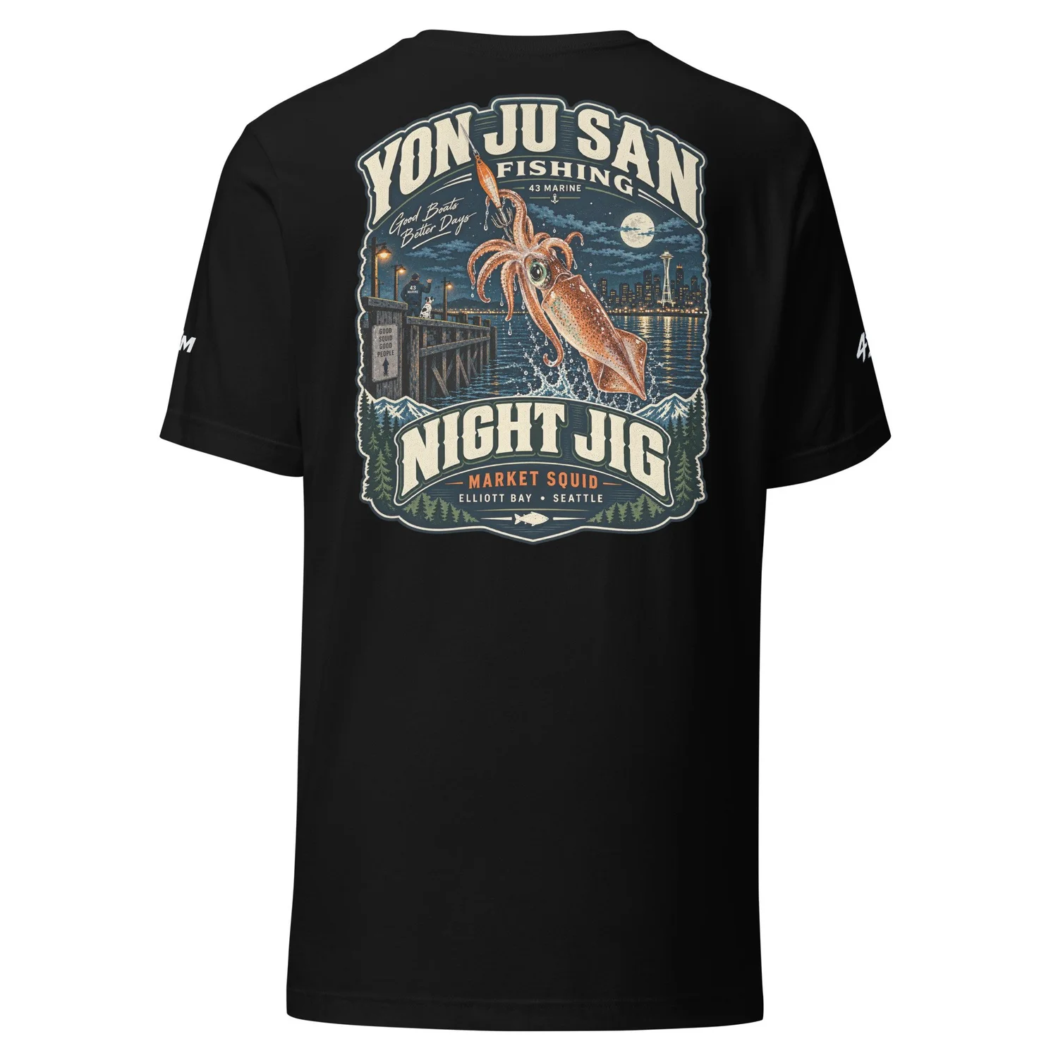 Night Jig Market Squid Tee — black tee, back artwork