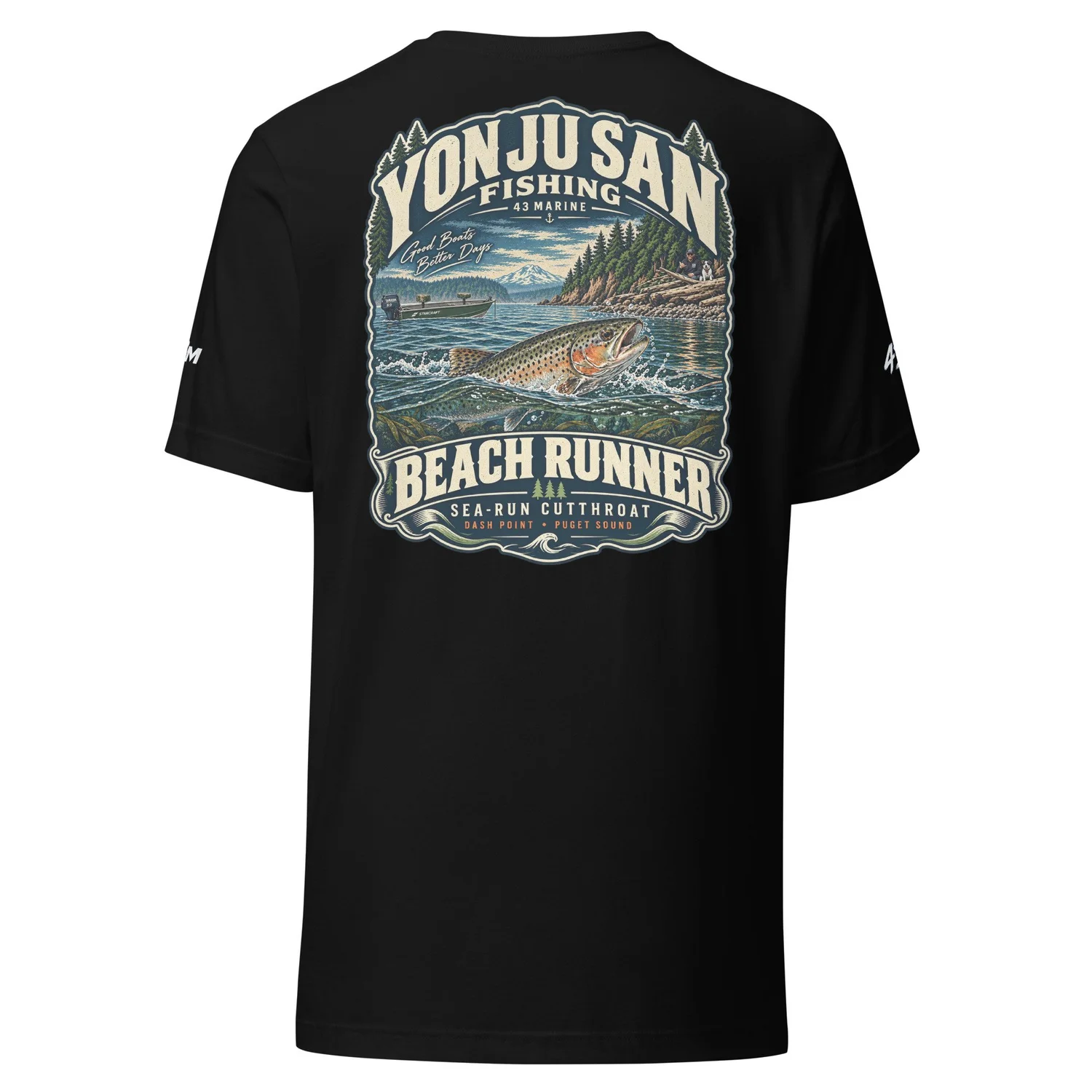 Beach Runner Sea-run Cutthroat Tee — black tee, back artwork