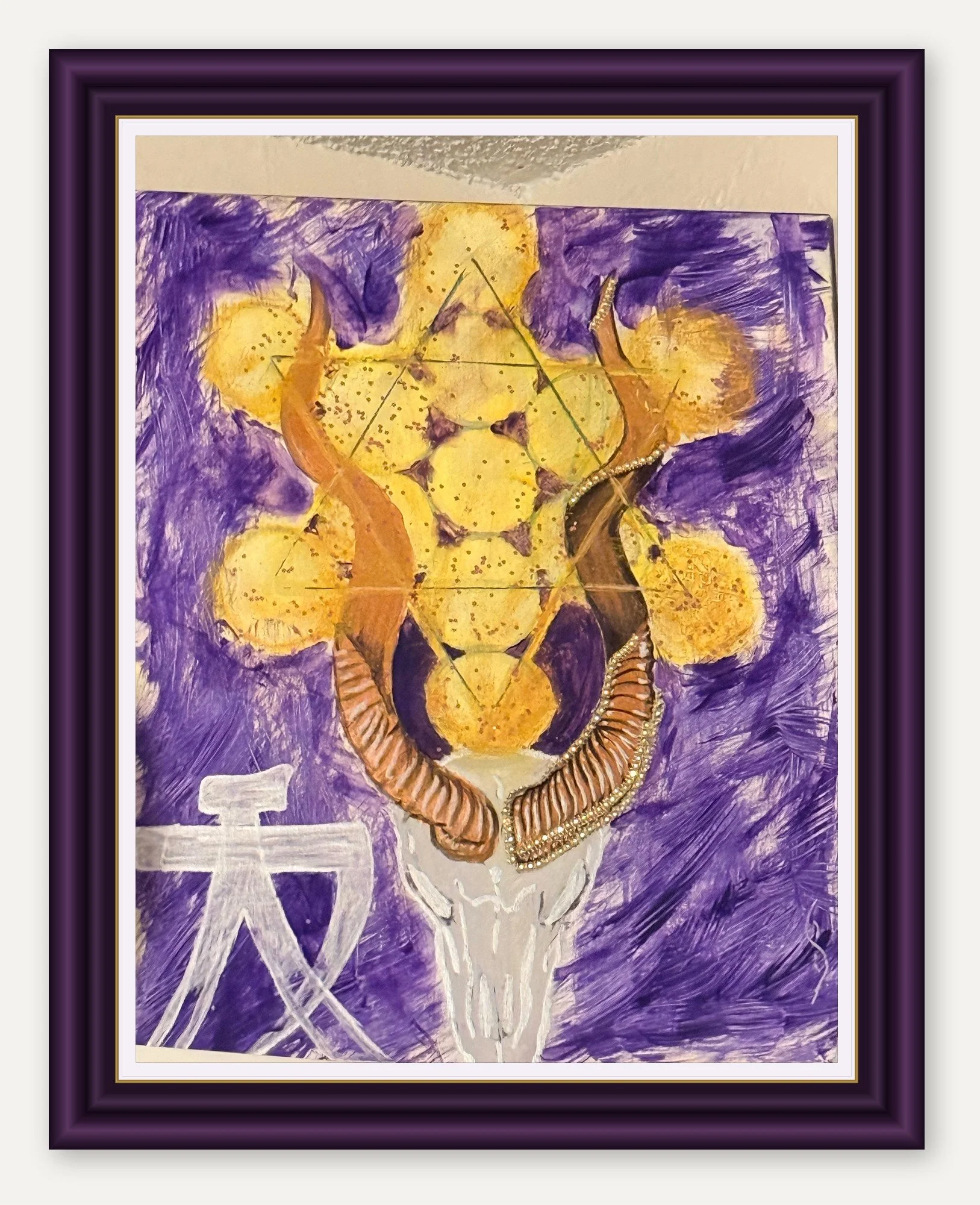 Framed original purple skull painting by The Art of Creation
