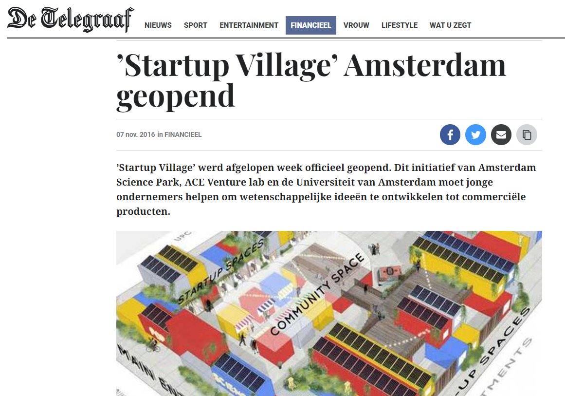 De Telegraaf - 07 nevember 2016 | Startup Village