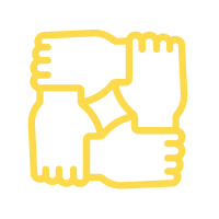 Four hands stacked together in a sign of unity or teamwork.