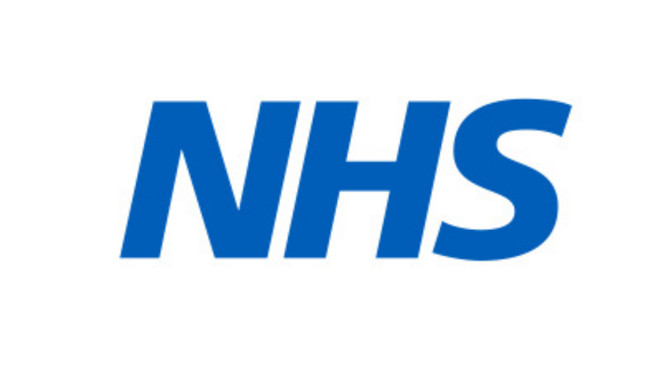 Blue NHS logo on a white background with black borders.