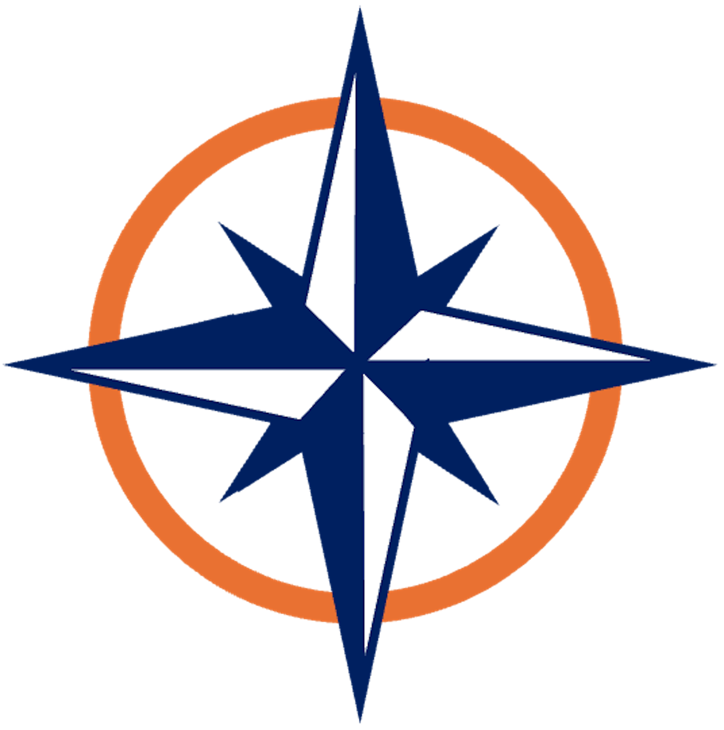 A stylized star with a surrounding orange circle and a purple rectangle at the bottom, with red, green, blue, and black accents.