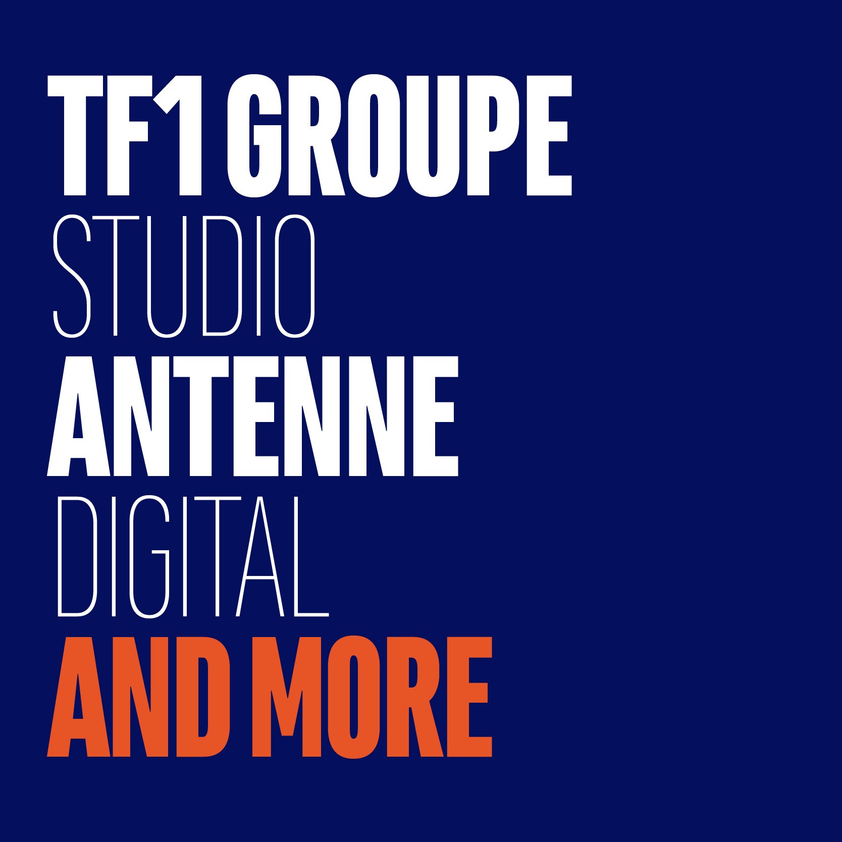 Logo de TFI Groupe Studio, textuel avec des mots comme étape, digital, and more en orange.