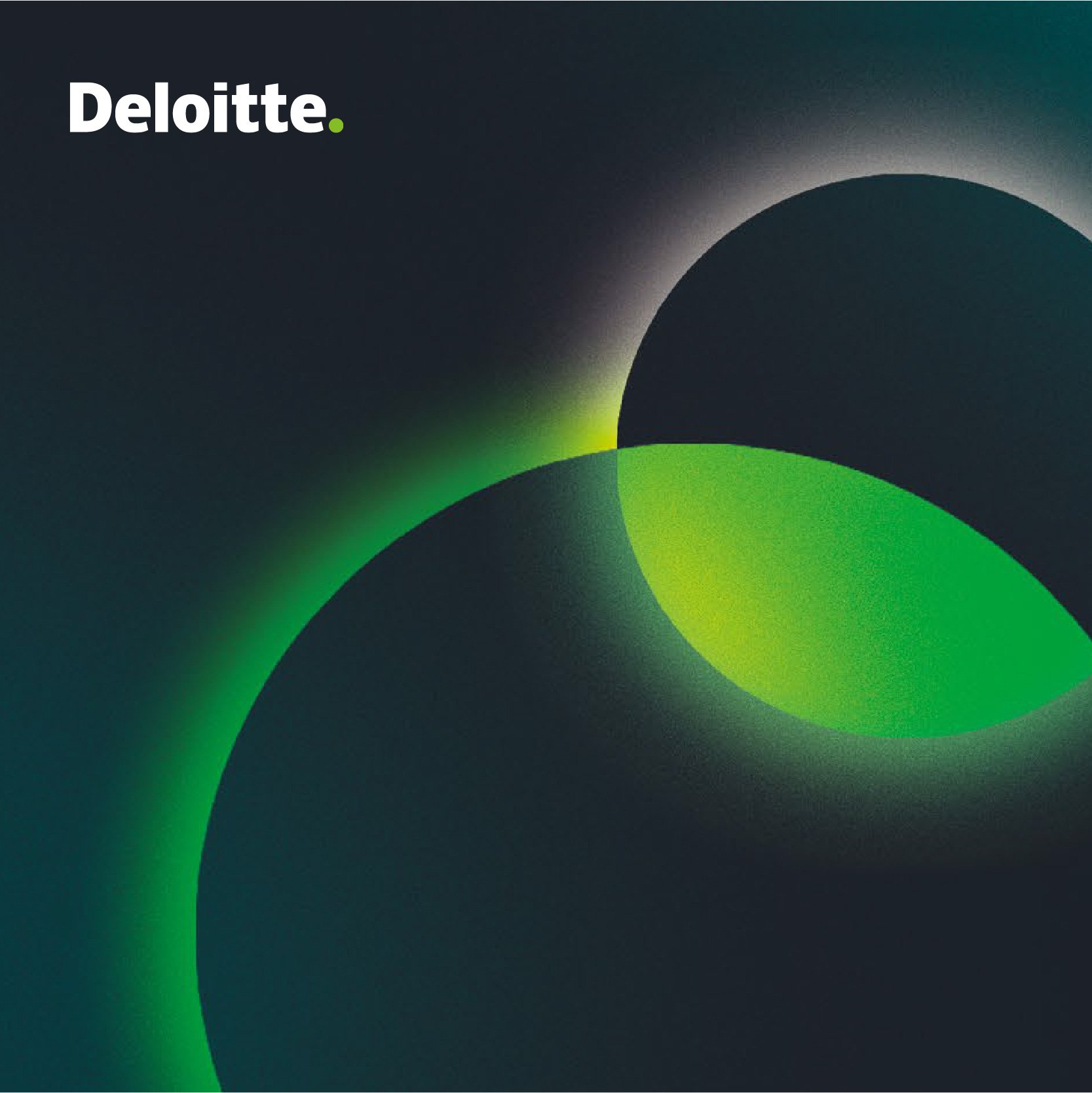Illustration abstraite pour le livre blanc Deloitte : deux cercles qui se chevauchent sur fond sombre, halo vert lumineux, concept du « révélateur »