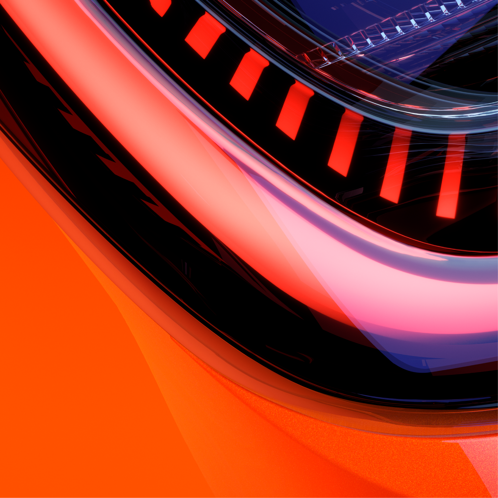 Détail de feu avant Renault, optique rouge et orange avec barres LED rouges