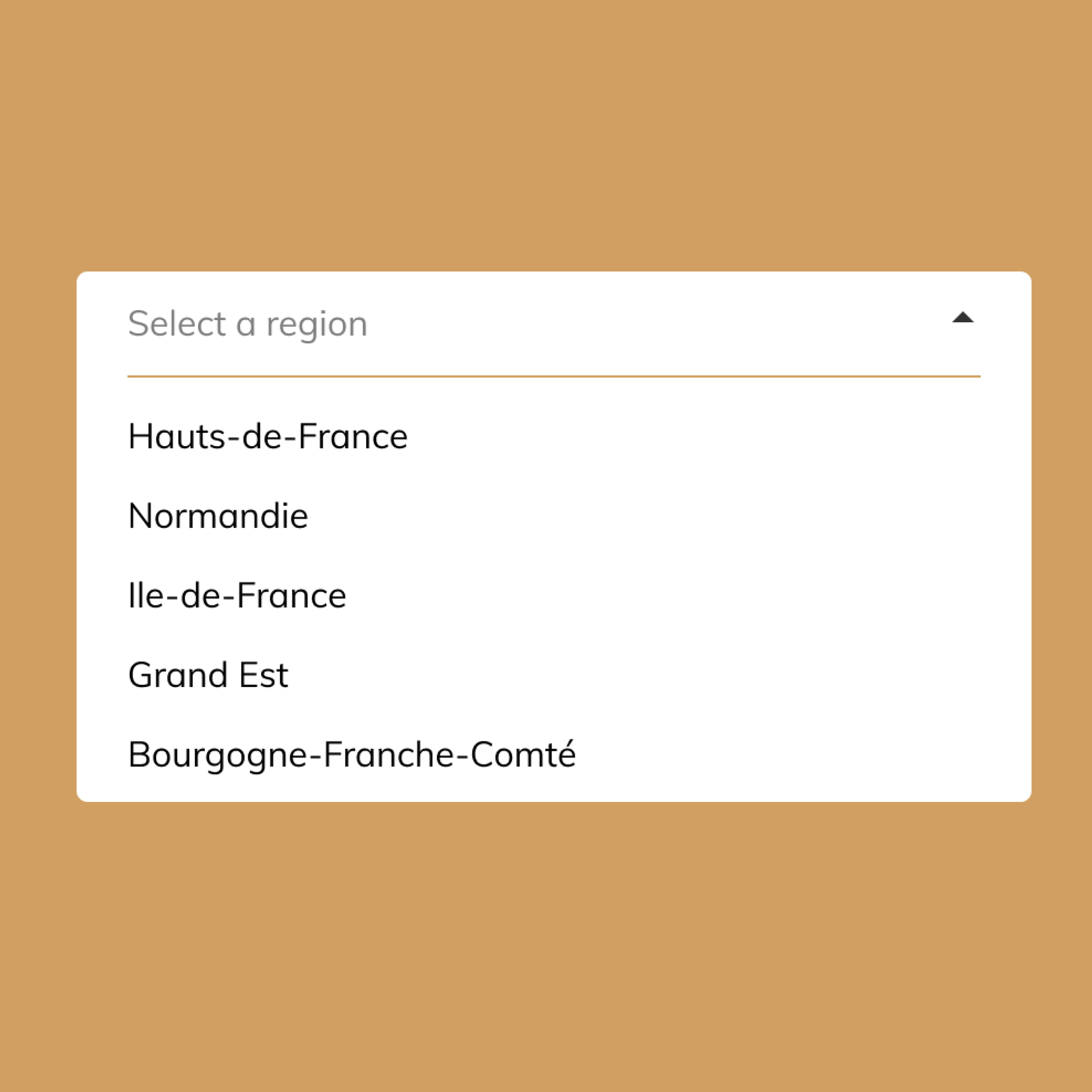 Menu de sélection de région du site Kamatz sur fond ocre, design d'interface de la plateforme