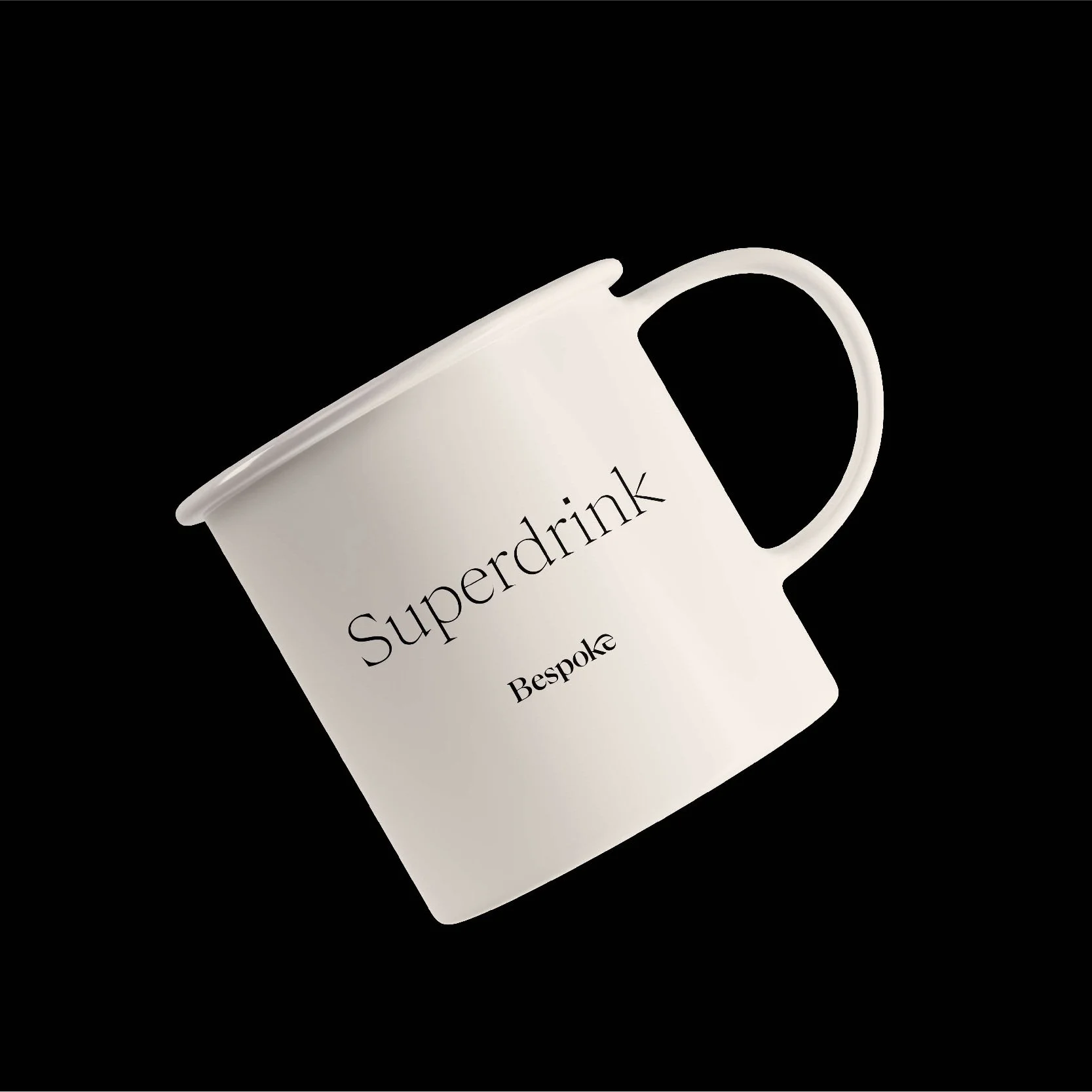 Mug blanc « Superdrink » Bespoke sur fond noir, objet de marque