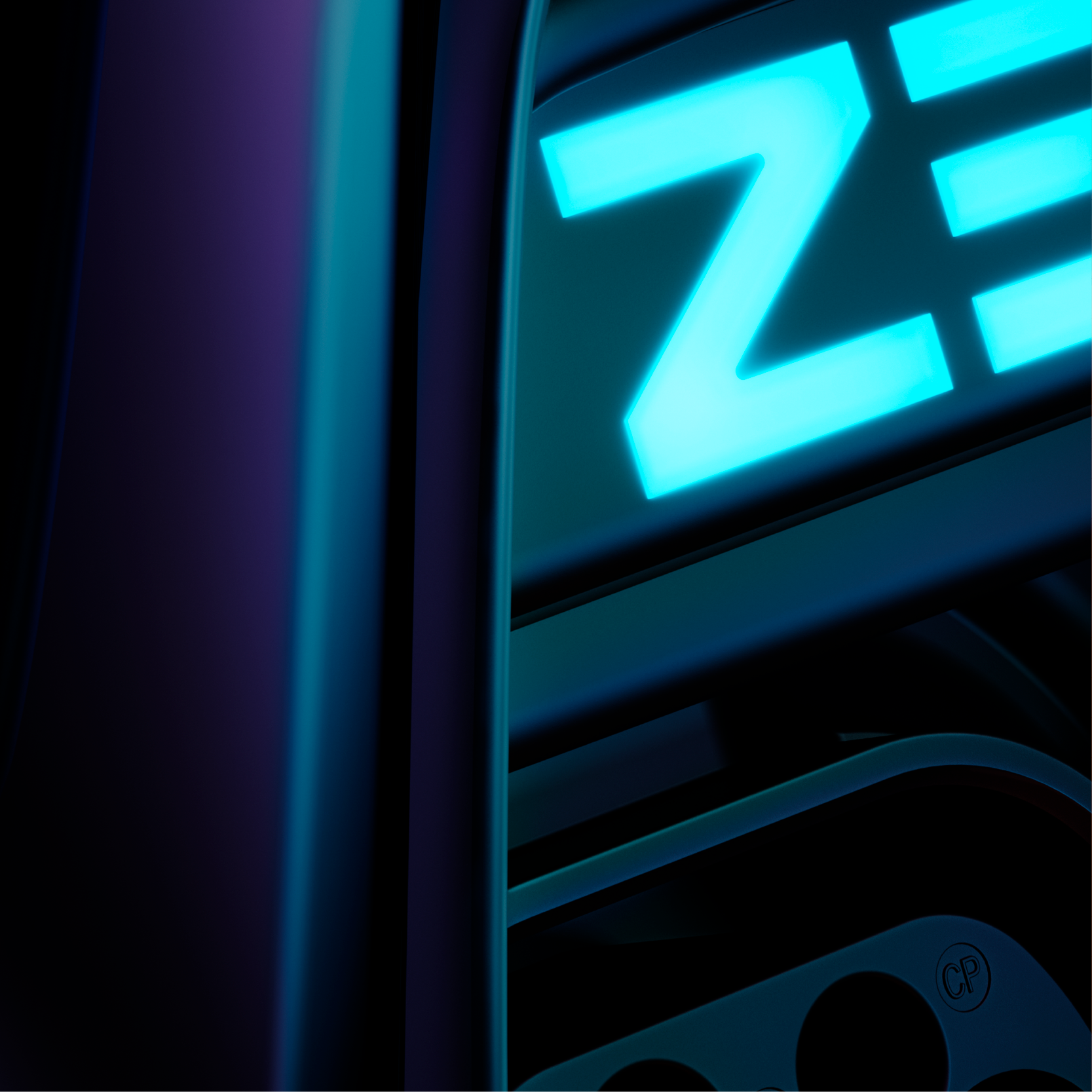Lettrage Z.E. Renault en néon cyan
