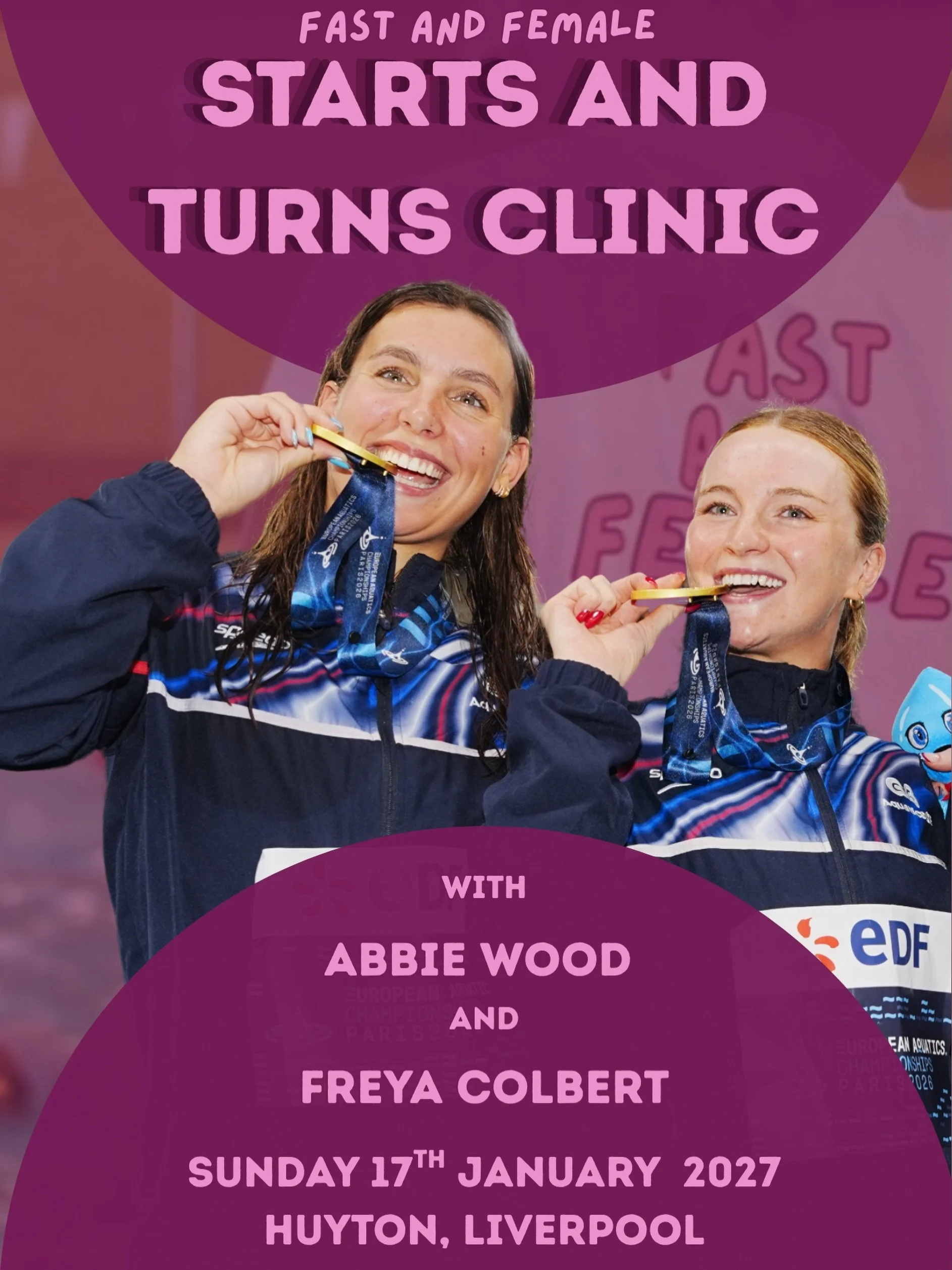 💗NEW CLINIC!!💗

Join two of the best swimmers in Britain!!! Olympians @abbiewood1 and @freya.colbert 🤍

We are super excited to announce this starts and turns clinic in Huyton, Liverpool. 
🏊🏼&zwj;♀️This clinic will focus on starts and turns (tum