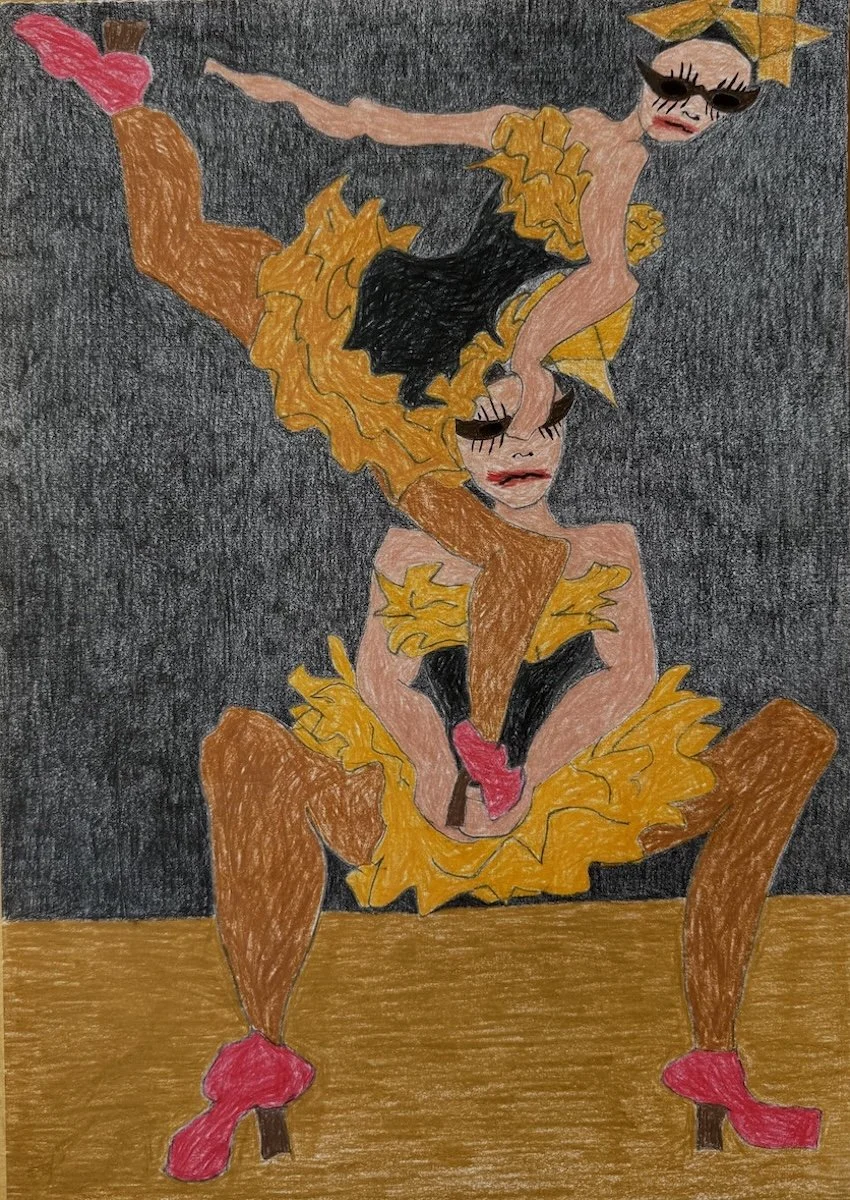 Cahoots, 2026, coloured pencil on paper, 297 x 420 mm