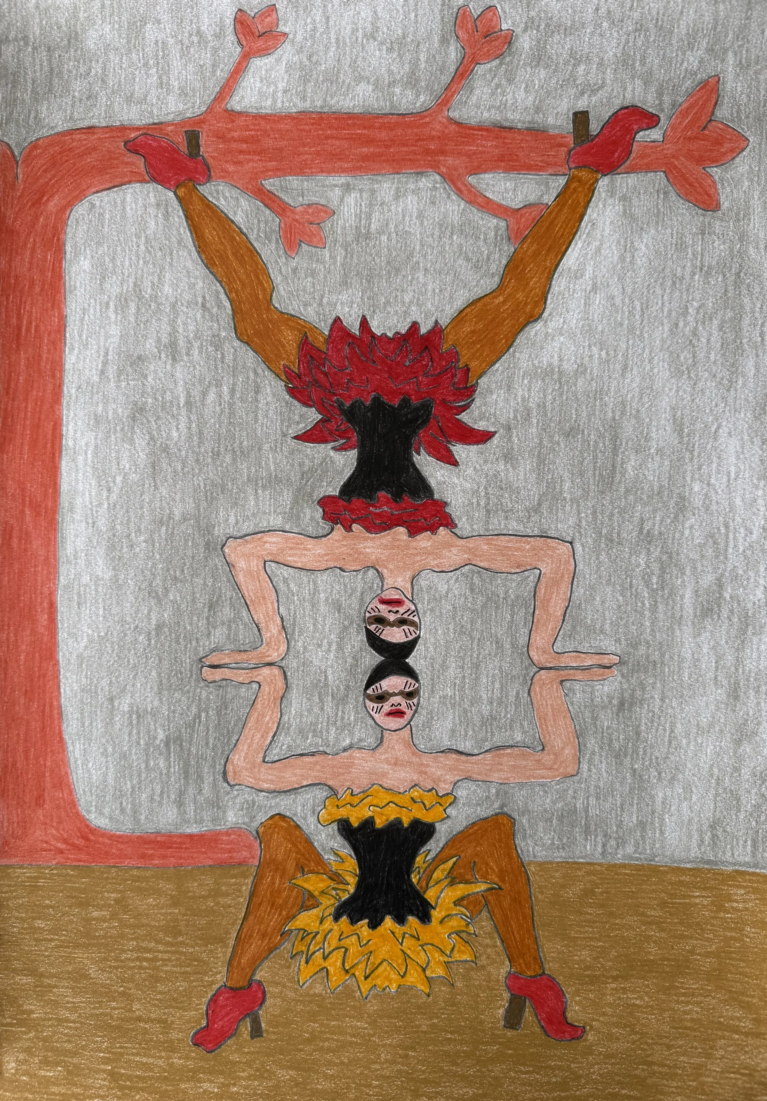 Shenanigans, 2026, coloured pencil on paper, 297 x 420 mm  
