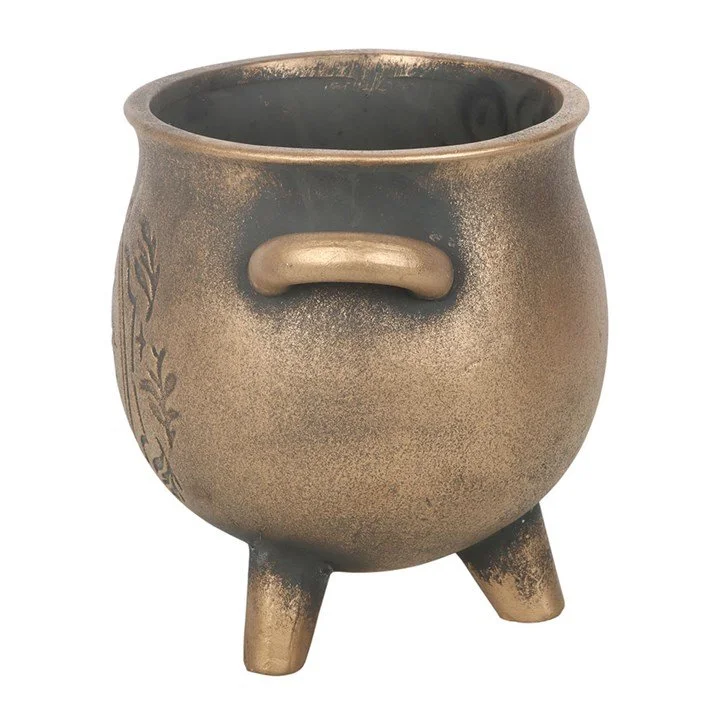 Herbal Magic Bronze Effect Terracotta Cauldron Plant Pot (side).jpg