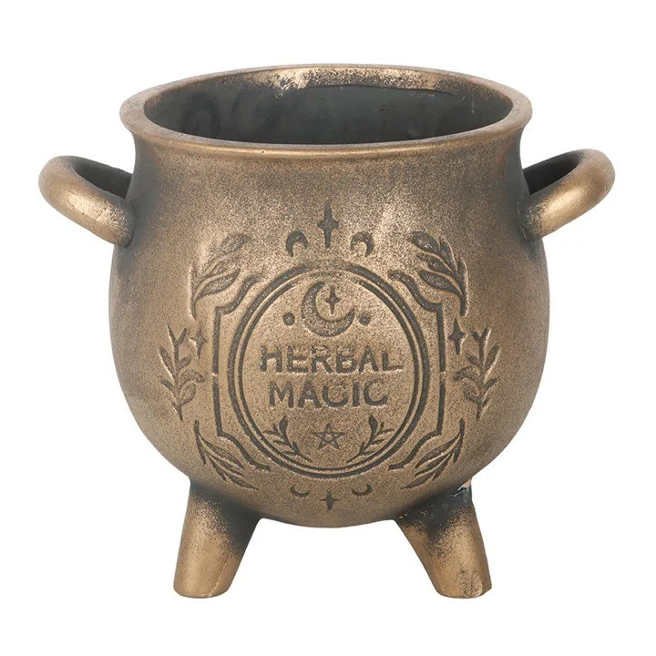 Herbal Magic Bronze Effect Terracotta Cauldron Plant Pot.jpg
