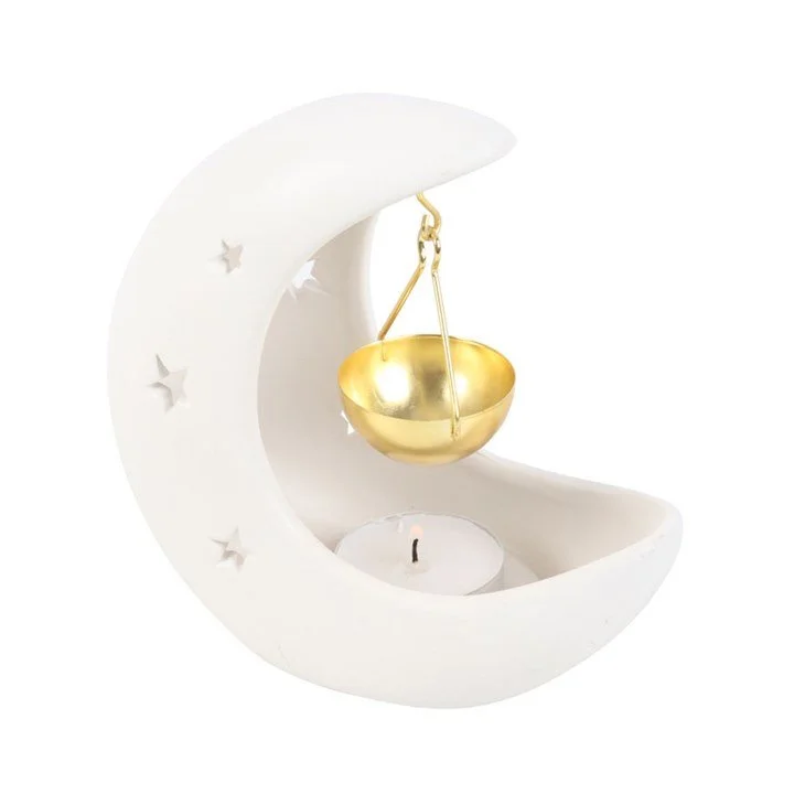 White Crescent Moon Oil Burner with Gold Dish.jpg