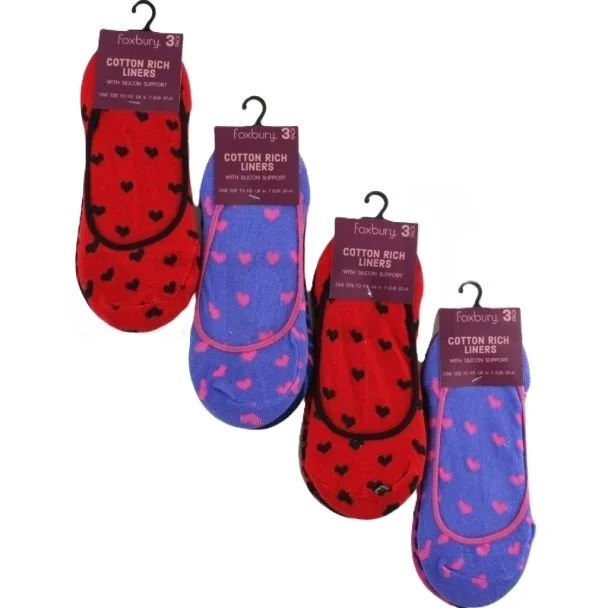 Clothing - Ladies Cotton Rich Shoe Liners - Foxbury (3 Pack) - Asst