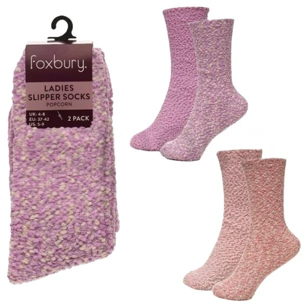 Clothing - Ladies Slipper Socks Popcorn Design - Assorted (2 pack)