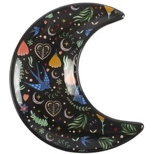 Miscellaneous - Midnight Bloom Crescent Moon Ceramic Trinket Dish