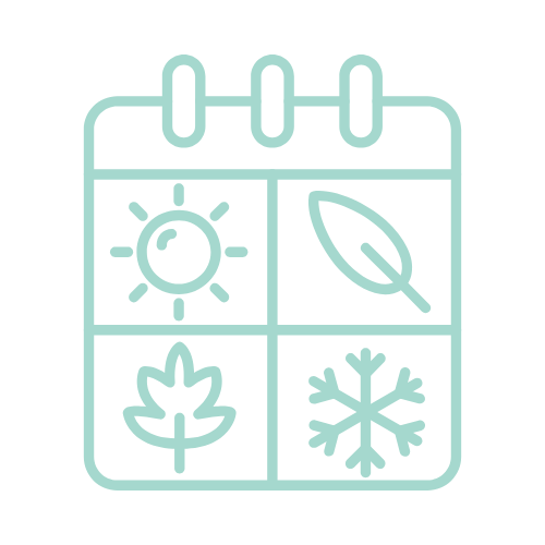 Icon of a calendar with four sections showing sun, leaf, flower, and snowflake symbols, representing weather or seasonal changes.