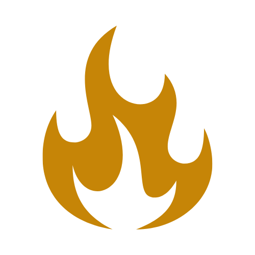 Black and gold flame logo