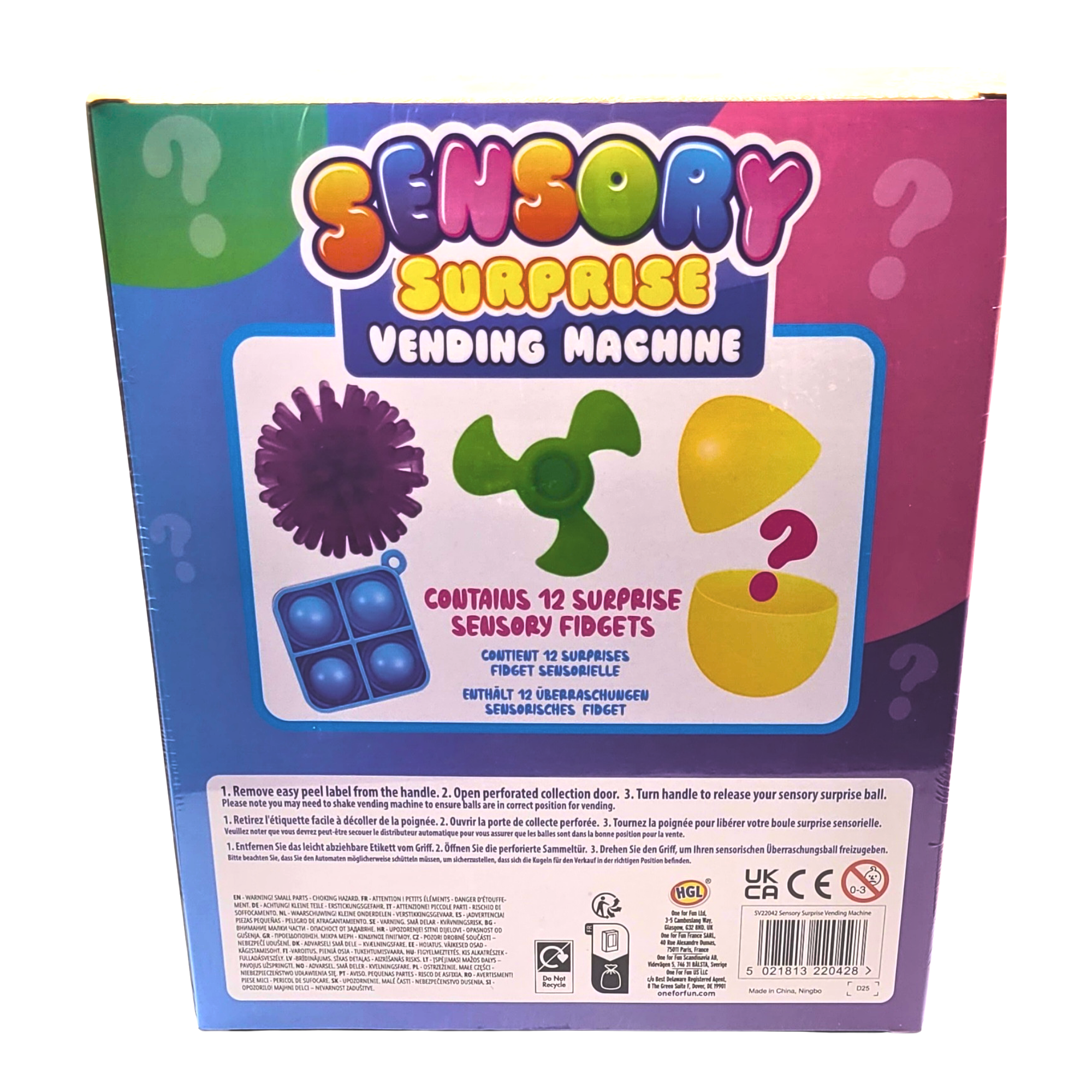 Back of HGL Sensory Surprise Vending Machine packaging