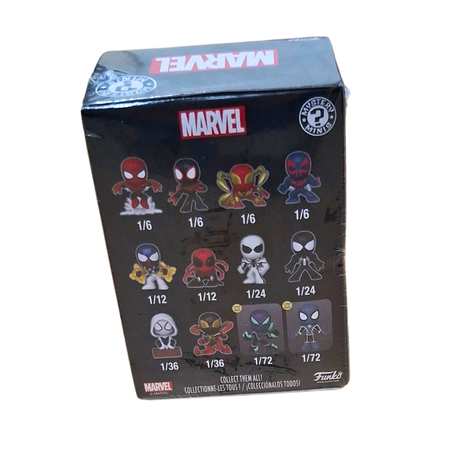 Back of Funko Spider-Man Mystery Minis box showing collectible characters