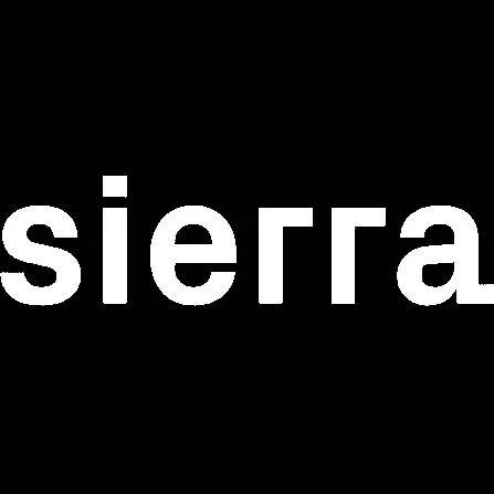 Close-up of a black background with the word 'sierra' written in lowercase white letters.