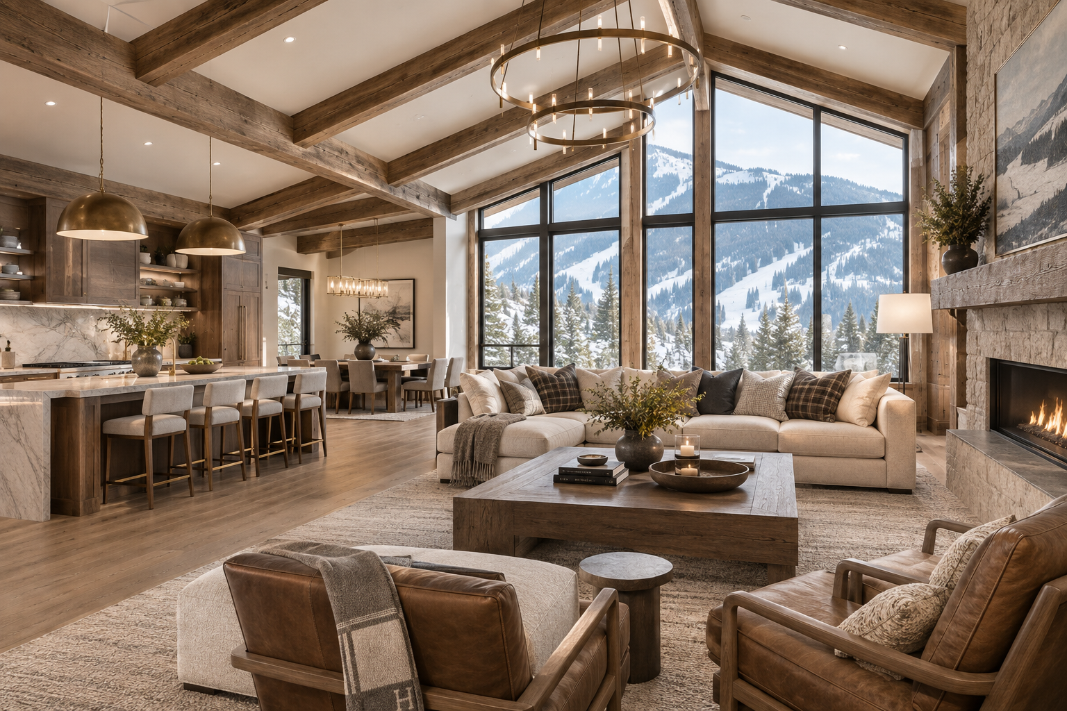 Crested Butte custom modern mountain home living room designed by Curious Lines Interior Design