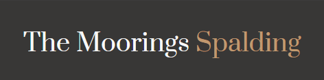 Logo of The Moorings Spalding in black background with white and beige text