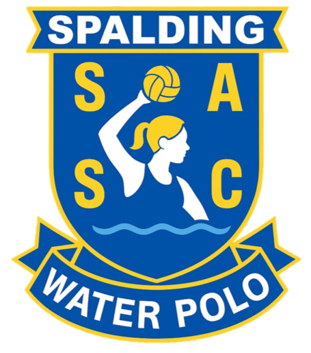 Spalding Water Polo logo featuring a female water polo player holding a ball.