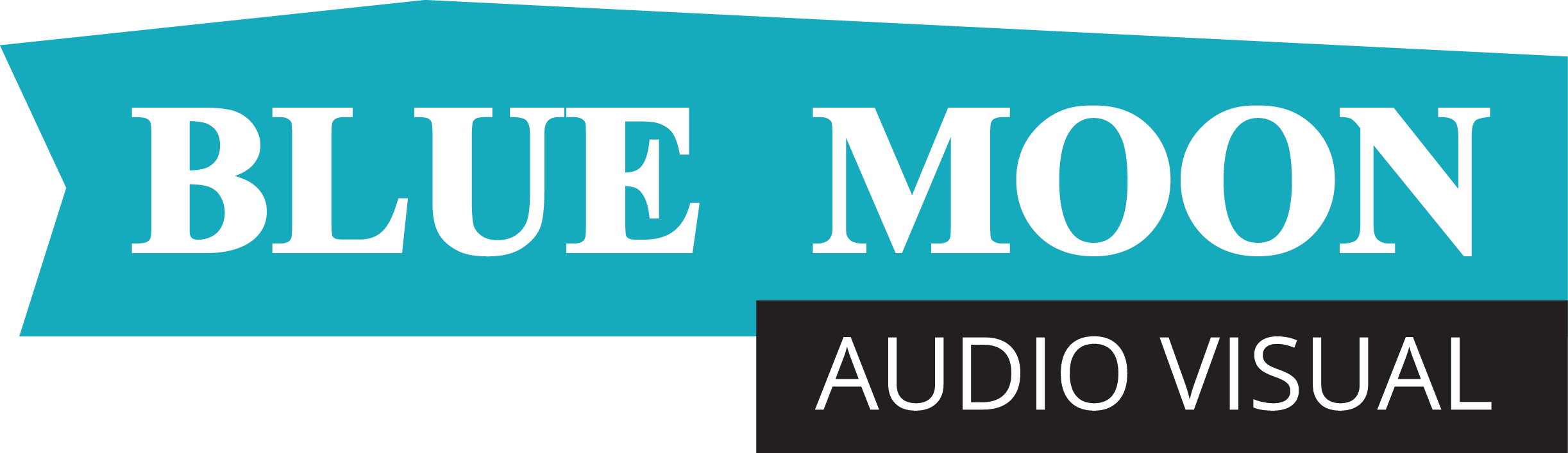 Blue Moon Audio Visual logo with a teal and black color scheme and stylized text.