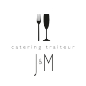 Logo depicting a fork and a glass of wine with the text 'catering traiteur' and initials 'J & M'.