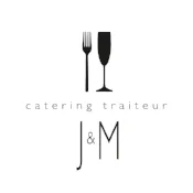 Logo depicting a fork and a glass of wine with the text 'catering traiteur' and initials 'J & M'.