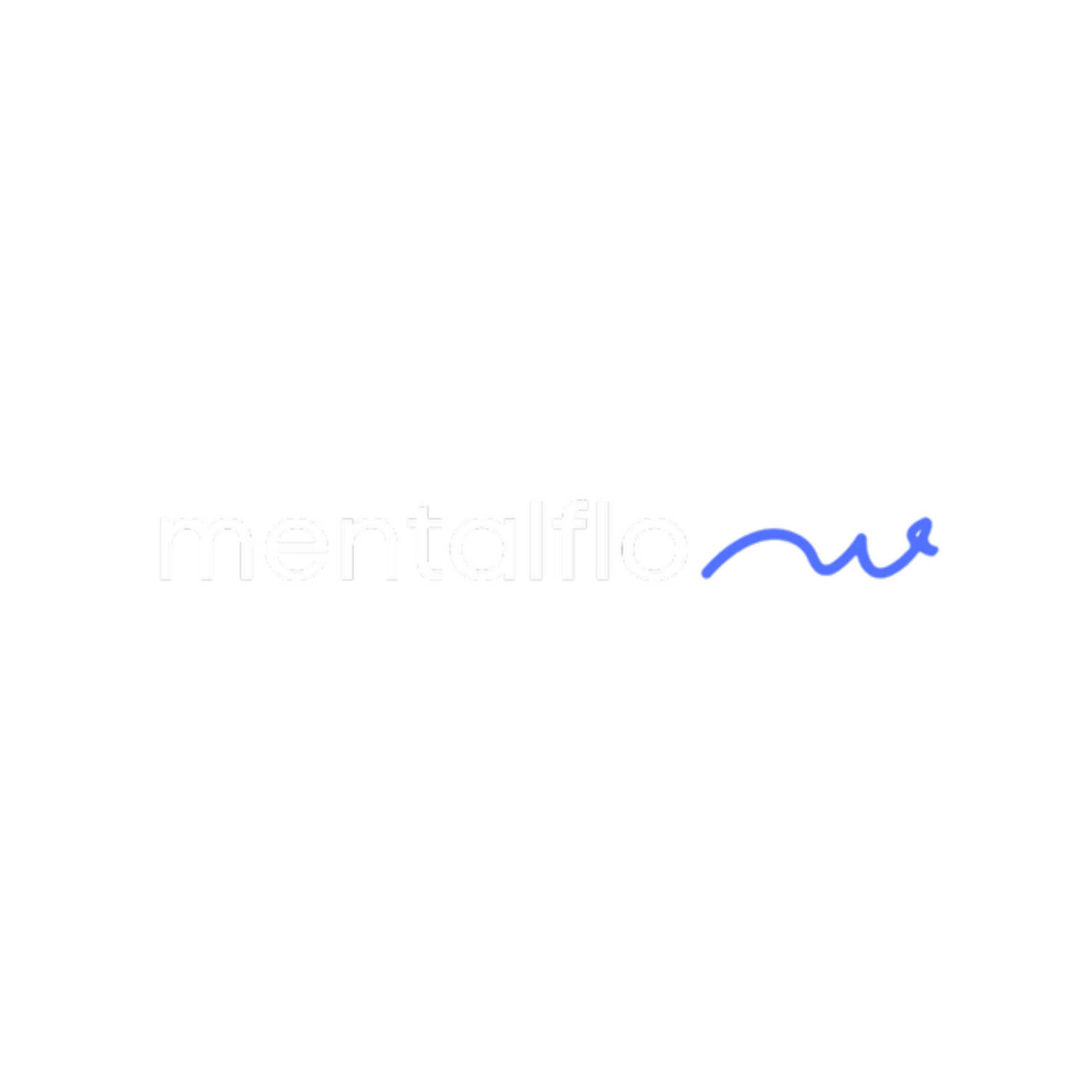 Logo with the text 'mentalflo' in white and a blue wavy line above the 'o' on a black background.