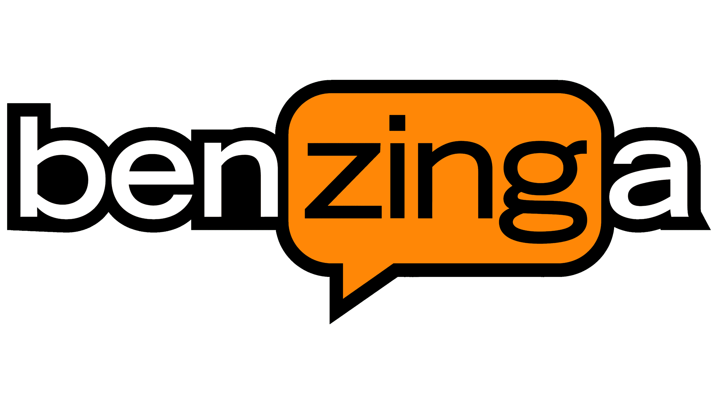 Ben Zinga logo with a speech bubble design, featuring black and orange colors.