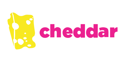 Cheddar cheese logo with a yellow cheese wedge and the word 'cheddar' in pink text.