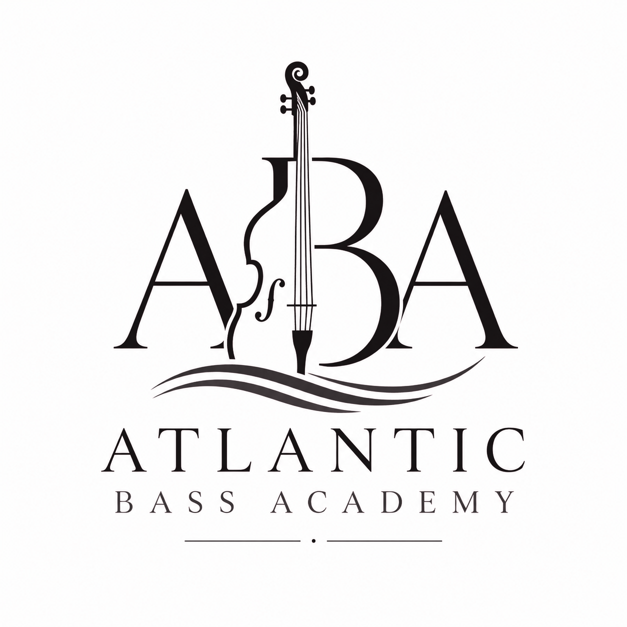 Logo of Atlantic Bass Academy with a violin and a bass clef integrated into the design and the words "Atlantic Bass Academy" underneath.