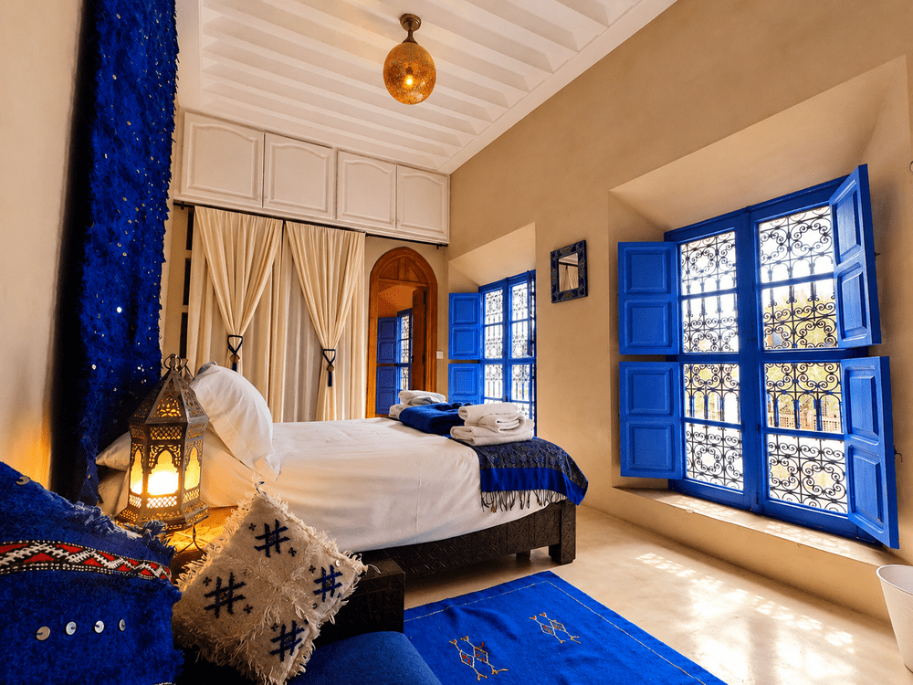 Sunlit bedroom at Riad Chameleon