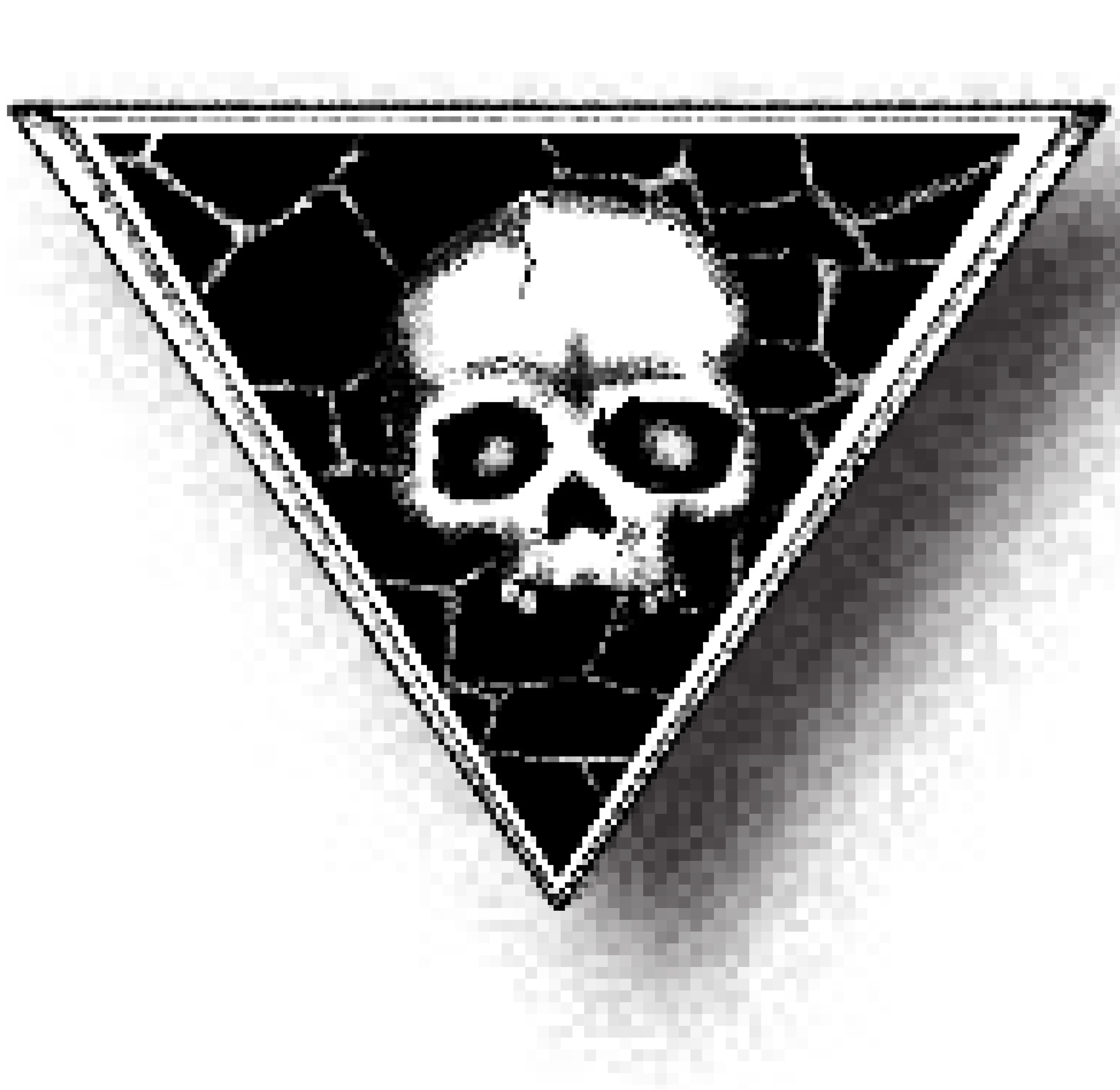 A logo with a skull inside a triangle with a cracked design. The text above reads "OPEN YOUR MIND AND BE REBORN."