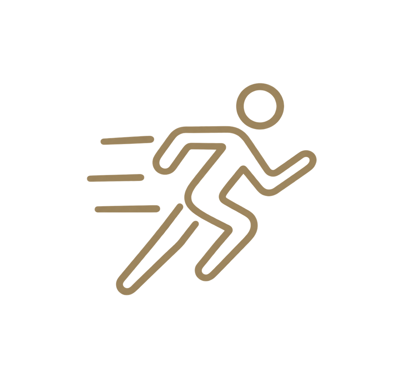 Symbol eines laufenden Menschen mit Geschwindigkeitspfeil, Darstellung eines schnellen Laufens.