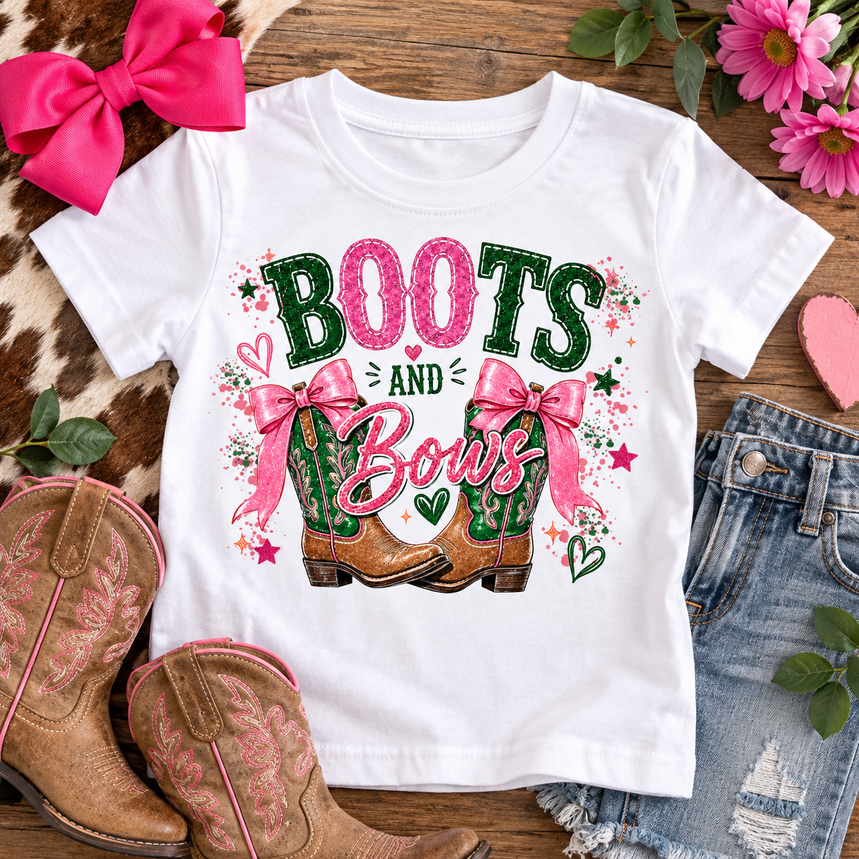Boots & Bows Pink Kids T-Shirt